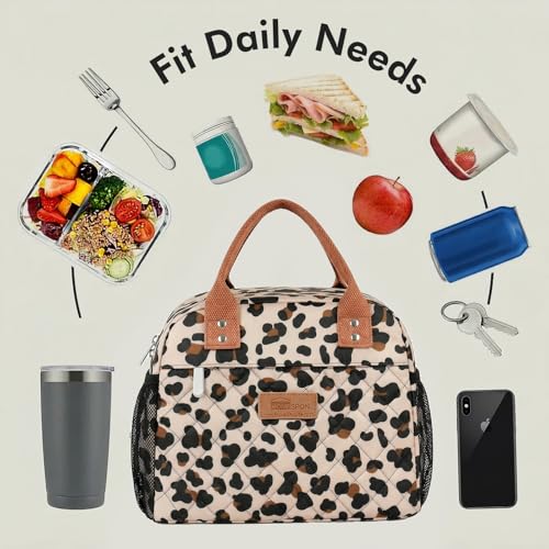 HOMESPON Insulated Lunch Bag for Women Men Adults Lunch Tote with Front Pocket Lunch Box Container Cooler Bag for Work Picnic (Leopard Print) - color: Leopard Print