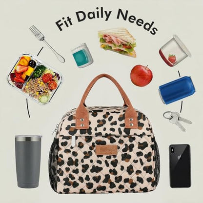HOMESPON Insulated Lunch Bag for Women Men Adults Lunch Tote with Front Pocket Lunch Box Container Cooler Bag for Work Picnic (Leopard Print) - color: Leopard Print