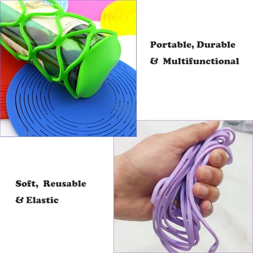 Honfor 2 Pack Silicone Wine Carrier Tote Bag Portable Reusable Foldable Single Wine Bottle Holder with Secure String Multi-functional Mesh Coaster Silicone Mesh bag for Fruit Bottles Beer Travel Mug