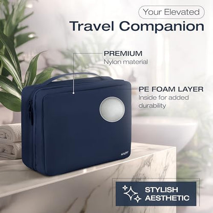 KAZAY Hanging Toiletry Bag with TSA Approved Detachable Pouch, Compact Travel Size Bag, Travel Toiletry Bag, Water Resistant, Premium Nylon, Travel Size Toiletries, Cosmetic Bag, Makeup Bag (Navy) - color: Navy
