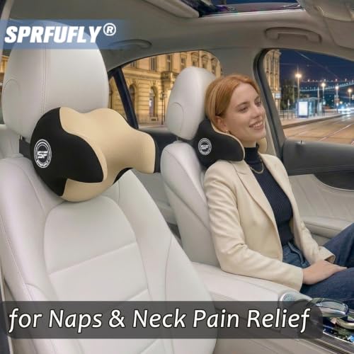 Really Helpful Car Headrest Pillow, Car Neck Pillow for Sleeping with Adjustable Strap, 100% Memory Foam & Breathable Removable Cover, Ergonomic Design - Softness Travel Car Pillow(Beige, 1PC) - color: Beige