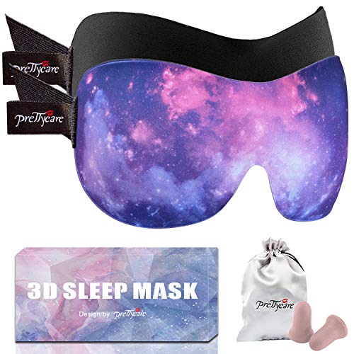 PrettyCare 3D Sleep Mask 2 Pack,Eye Mask for Sleeping 3D Contoured Sleeping Mask Blackout Out Light - Blindfold Airplane with Ear Plugs, Night Masks with Travel Bag (Ultra Purple and Black) - color: Ultra Purple and Black