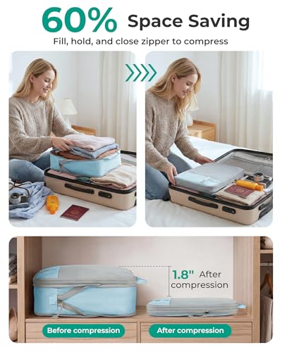 BAGSMART 6 Set /4 Set/2 Set Compression Packing Cubes for Travel, Lightweight Luggage Organizer Bags, Durable Space Saver Bags Travel Essentials - color: Starlight Bluen, size: Set of 6