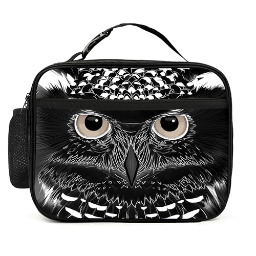 Black Owl Lunch Bag Insulated Reusable Lunch Box Cooler Thermal Tote Bag For Teenage Boys Girls School Beach - color: Black Owl