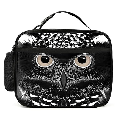 Black Owl Lunch Bag Insulated Reusable Lunch Box Cooler Thermal Tote Bag For Teenage Boys Girls School Beach - color: Black Owl