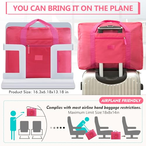 INVODA Travel Bag for Women Foldable Carry on Duffel Bag Waterproof Tote Weekender Luggage Bag (Red) - color: Red