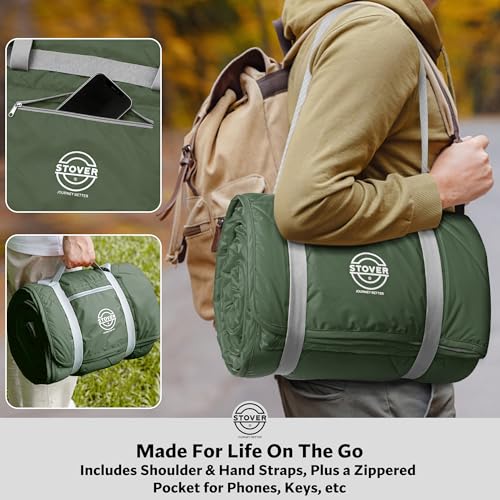 STOVER Large Waterproof Outdoor Stadium Blanket- Extra Thick Soft Fleece Camping Blanket for Travel, Picnics, Sports, Dogs 79"x55", Warm, Windproof, Sand-Proof, Lightweight, Packable (Game Day Green) - color: 01 - Game Day Green