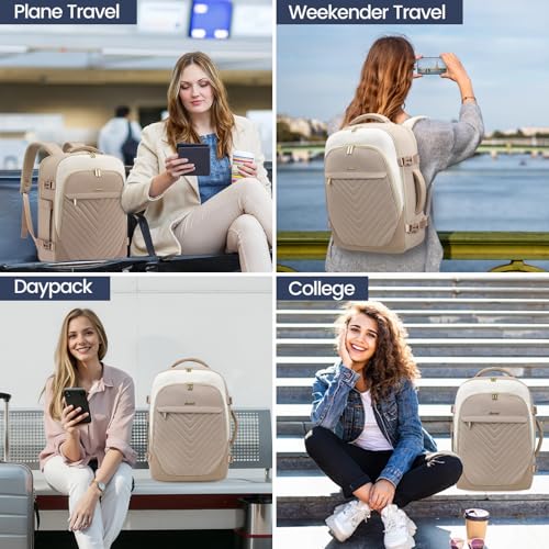LOVEVOOK Travel Backpack for Women, TSA Approved Carry On Backpack with 2 Packing Cubes, Personal Item Backpack Fits 17 Inch Laptop, Weekender Water-resistant Daypack, Khaki-beige - color: Khaki-beige, size: 17.3 Inch-3Pcs