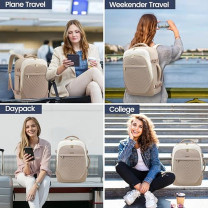 LOVEVOOK Travel Backpack for Women, TSA Approved Carry On Backpack with 2 Packing Cubes, Personal Item Backpack Fits 17 Inch Laptop, Weekender Water-resistant Daypack, Khaki-beige - color: Khaki-beige, size: 17.3 Inch-3Pcs