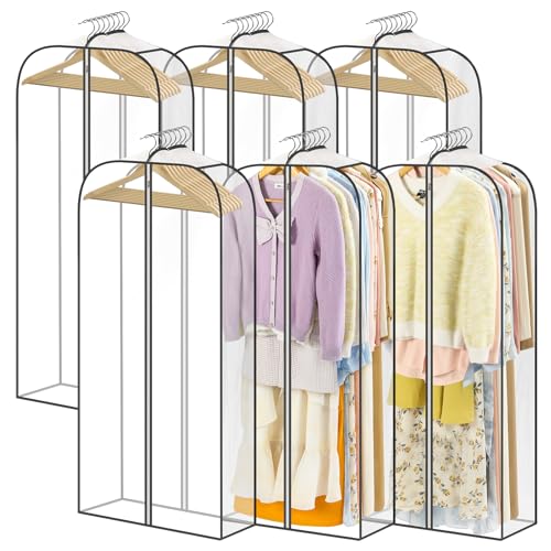 LANDNEOO 6 Pack Clear Garment Bags for Hanging Clothes with Zippers on Double Sides - 10'' Clothes Storage for Coat, Dress, and Fur in Closet - 50'' Long Suit Bags - size: 50 inch