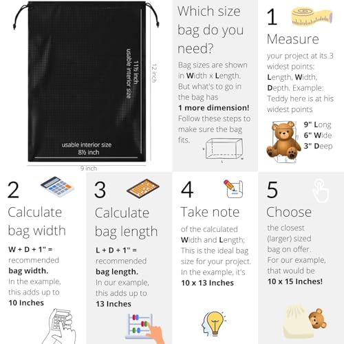 PALTERWEAR Tech-Weave PU-Coated Drawstring Bags (Set of 5) Water-Resistant, Directional-Stretch Travel Organizers for Gym, Toiletries, Tech Gear, Tablet - Durable, Wipe-Clean (Black 3D, 9 x 12 In) - size: 9 x 12 In