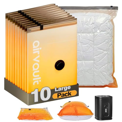 AirVault Vacuum Storage Bags for Travel & Home - Space Saver Compression Packing Bags Set for Clothes, Blankets & Seasonal Storage (10 Large) - style: 10-Pack | Large