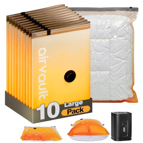 AirVault Vacuum Storage Bags for Travel & Home - Space Saver Compression Packing Bags Set for Clothes, Blankets & Seasonal Storage (10 Large) - style: 10-Pack | Large