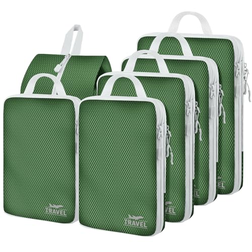 6 Set Compression Packing Cubes, Suitcase Organizer, Lightweight Travel Essentials, Compression Bags For Travel Accessories Luggage Storage Set (6Pcs, Green) - color: Green-6pcs, size: Set of 6