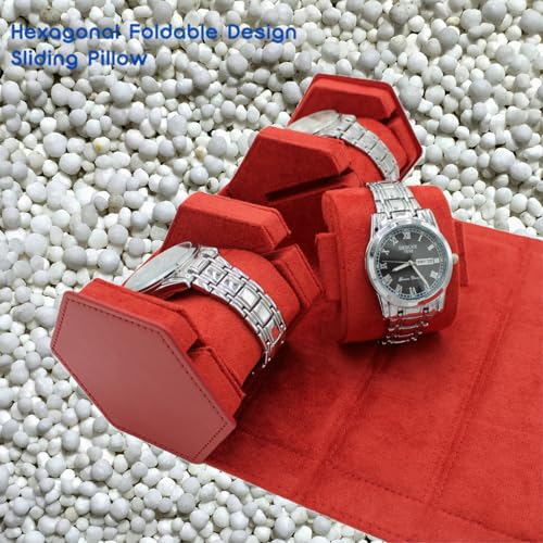 Watch Travel Hexagon Case Portable Organizer - Luxury Watch Hexagon Travel Box Recycled Leather Storage and Display for Men and Women(3Slot-Red) - color: Hexagon-Red, size: Three slots