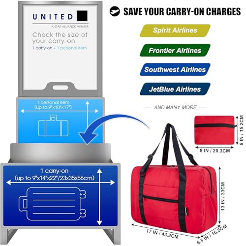 Small Duffle Bag for Men Women, Mini Gym Bag Foldable Travel Tote Carry On Luggage with Trolley Sleeve, Red - color: Red, size: 23L