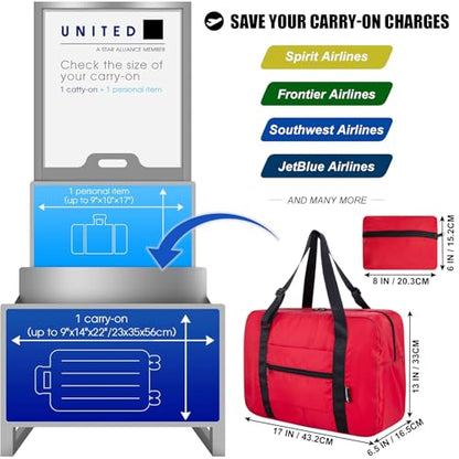 Small Duffle Bag for Men Women, Mini Gym Bag Foldable Travel Tote Carry On Luggage with Trolley Sleeve, Red - color: Red, size: 23L