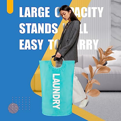 Caroeas 125L Laundry Basket,Large Laundry Hamper, Laundry Bag with Padded Handles, Clothes Hamper Stands Up Well, Collapsible Free Standing Easy Storage Washing Bin (Light Blue,125L) - color: Light Blue, size: 125L