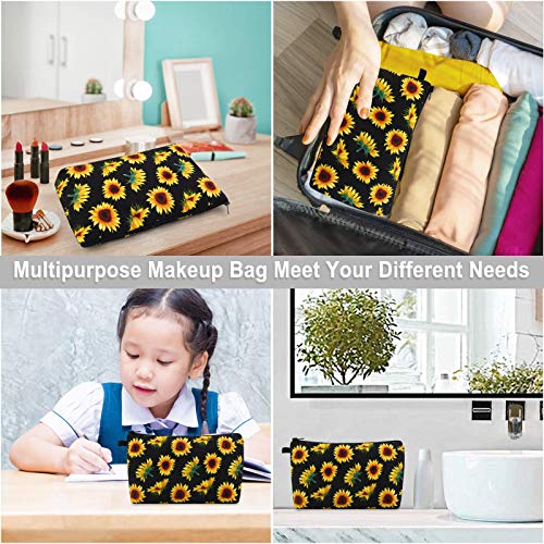 MAGEFY Sunflower Makeup Bag for Women, Portable Travel Cosmetic Bag with Black Zipper Pouch Waterproof Makeup Pouch Multifunctional Small Bag for Women (1 pack, sunflower 0173) - color: sunflower