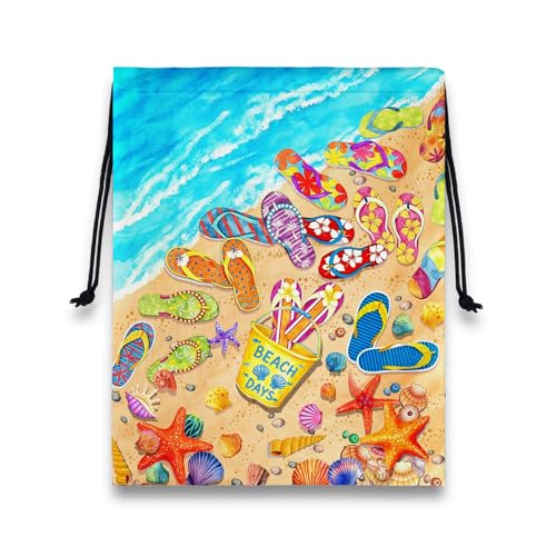Gymnastics Grip Bag Coastal Pouch String Bag for Travel Colorful Flip Flop Print - color: Beach Starfish Blue, size: 12"(H)*9.25"(W)