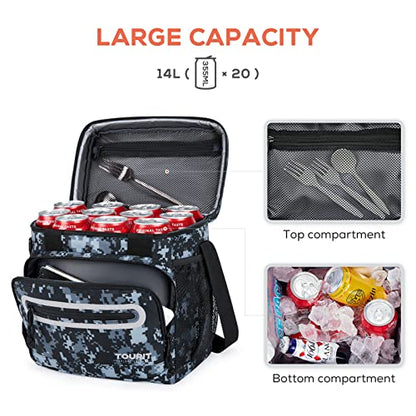 TOURIT Large Lunch Bag 14L Insulated Lunch Box Lunch Cooler for Men Women Work, Black - color: Camo