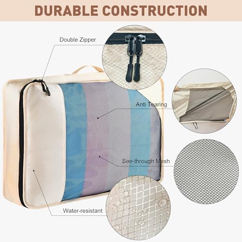 Toncoke 8-Piece Packing Cubes for Travel, 2026 Upgraded Durable Zippers & Reinforced Mesh, Complete Luggage Organizer Set with Shoe/Toiletry/Laundry Bags, 4 Sizes for Suitcase, Men Women, (Beige) - color: Beige