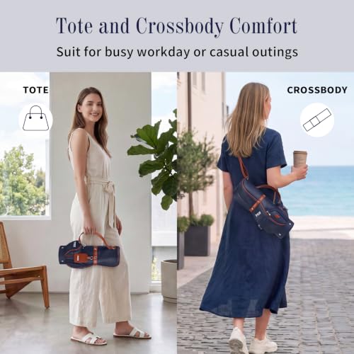 PGM Women's Versatile Crossbody and Hand bag for Work and Casual Outings with Waterproof - color: Navy Brown