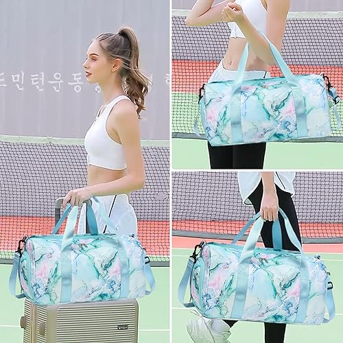Gym Bag Sports Duffle Bag with Wet Pocket Weekender Overnight Bag with Waterproof Shoe Pouch and Air Hole for Girls Kids Women Travel Foldable Bag - color: Marble 74