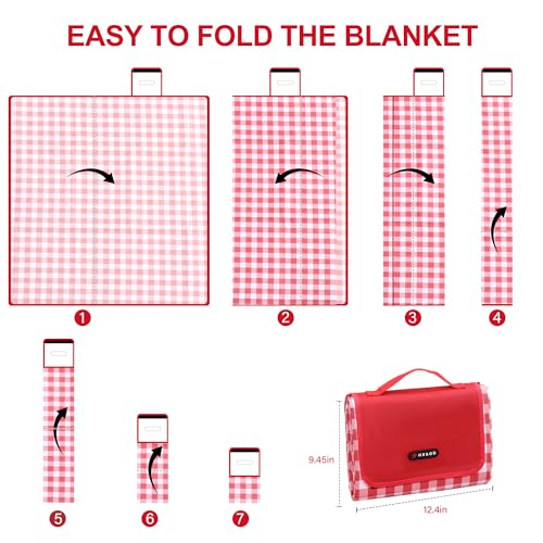 HX&OD Outdoor Picnic Blanket 80"X80" Picnic Mat Extra Large Camping Blanket Beach Blanket Foldable Waterproof Sand Mat Hiking Travel Family Concerts(Red) - color: Red, size: 80”x 80”