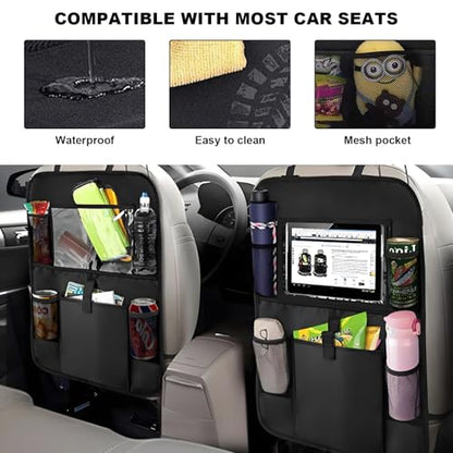 2PCS Car Backseat Organizer, Oxford Car Back Seat Protecter Kick Mat with Touch Screen Tablet Holder, Waterproof Automotive Seatback Storage Bag with Multi Functional Pockets (Large Pocket) - color: Large Pocket