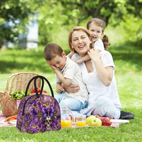 Butterfly Skull Lunch Box for Women Men Insulated Gothic Purple Butterfly Lunch Bag Reusable Large Containers Cooler Lunch Tote Bag for Office Work Picnic Hiking - color: Butterfly Skull