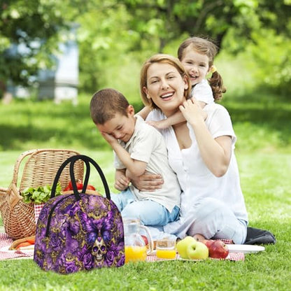 Butterfly Skull Lunch Box for Women Men Insulated Gothic Purple Butterfly Lunch Bag Reusable Large Containers Cooler Lunch Tote Bag for Office Work Picnic Hiking - color: Butterfly Skull