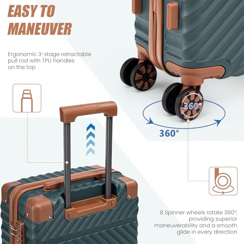 Cosbarn Carry On Luggage 22x14x9 Airline Approved, Hardside 20 Inch Carry on Suitcases with Wheels, Hard Shell ABS Lightweight Carry on Luggage Set, Travel Suitcase Set with TSA Lock, DarkGreen - color: DarkGreen, size: 3 Piece Sets (20/BP/TB)