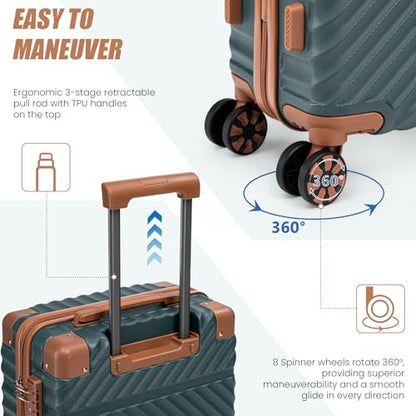 Cosbarn Carry On Luggage 22x14x9 Airline Approved, Hardside 20 Inch Carry on Suitcases with Wheels, Hard Shell ABS Lightweight Carry on Luggage Set, Travel Suitcase Set with TSA Lock, DarkGreen - color: DarkGreen, size: 3 Piece Sets (20/BP/TB)