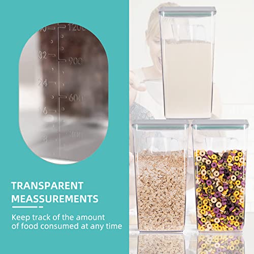 Ankou Airtight Pop Cereal Container, 3300ml Each Large Cereal Containers with Scoops Food Storage Canister Dispenser Perfect For Cereal Flour Spaghetti Rice Kitchen Organizing 3.5qt - color: 3300ml*3