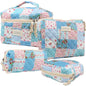 NATINSA Cute Makeup Bag for Women(2 Pcs), Travel Cosmetic Bags, Quilted Coquette Aesthetic Floral Toiletry Organizer Bag (43 - Grid Rose/4PCS) - color: 43 - Grid Rose/4PCS