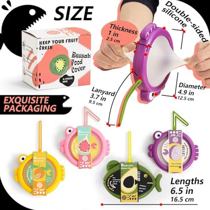 4-Piece Food Storage Containers Set – Avocado Saver, Onion Keeper, Silicone Kitchen Organizers for Fridge, Reusable & Fresh-Keeping Design - color: Vibrant Fish