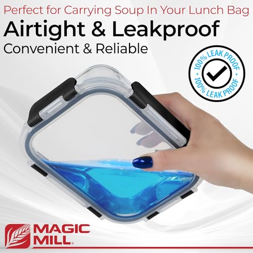 Magic Mill Premium Borosilicate Glass Food Storage Containers with lids Set | 24pc Sets with 12 Bowls & 12 Airtight Locking Lids for Lunch & Meal Prep, Safe for Oven, Freezer, Dishwasher, BPA-Free - color: Black