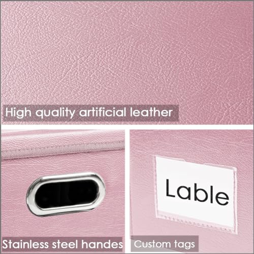 PRANDOM Collapsible Storage Box with Lid [3-Pack] Leather Fabric Foldable Storage Bin Organizer Container Basket Cube with Cover for Home Bedroom Closet Office Nursery Pink(13.6x9.6x6.9) - color: Pink, size: Small(3-Pack)