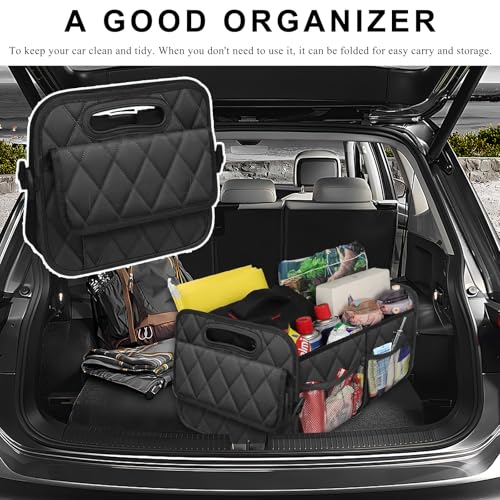 Car Trunk Organizer, Collapsible Auto Storage Box with Multi Pockets, Waterproof Oxford Cargo Organizer with Reinforced Handles, Universal Car Accessories for Men Women (Black) - color: Black