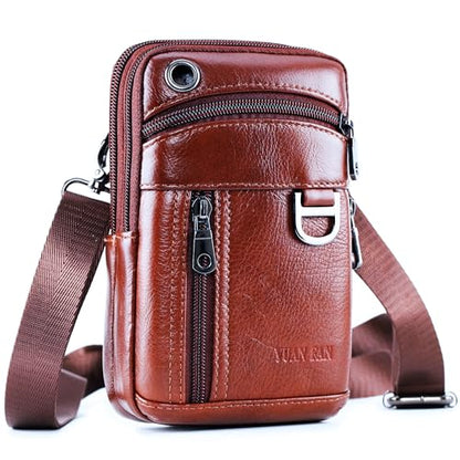 Leather Cell Phone Wallet Shoulder Holster,Hip Bum Pack Pouch Belt Pouch Bolso para Hombre Crossbody Bag for Men with Card Slots Compatible with iPhone (Brown) - color: Brown