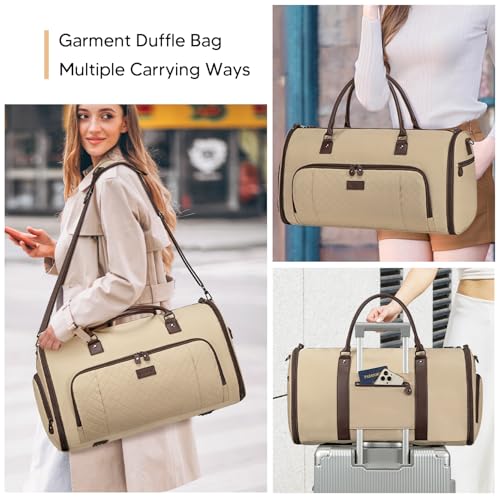 Vessgra 2 in 1 Duffle Bag, Carry On Duffle Bags for Women, 2 in 1 Suit Bag with Shoes Compartment 45L Garment Bag for Airplane Travel,Garment Bags with Shoulder Strap,(Khaki) - color: Khaki