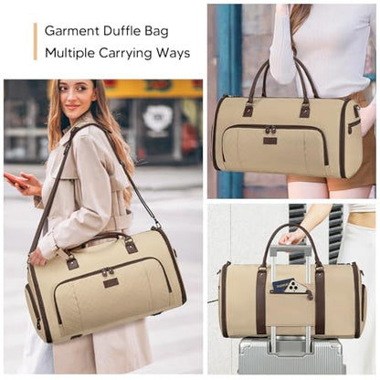 Vessgra 2 in 1 Duffle Bag, Carry On Duffle Bags for Women, 2 in 1 Suit Bag with Shoes Compartment 45L Garment Bag for Airplane Travel,Garment Bags with Shoulder Strap,(Khaki) - color: Khaki