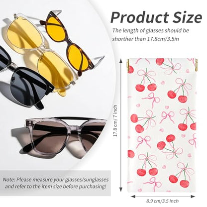 Glasses Case Soft, Eyeglass Cases for Women Portable Squeeze Top PU Leather 2 Pack Glasses Pouch with Cleaning Cloth - color: 2pcs Bow Cherry+bow Strawberry