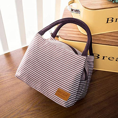 2PCS Lunch Bags 2PCS Reusable Lunch Tote Bags Portable Lunch Cooler Bag Lunch Holder Insulated Lunch Box Bag for Picnic Office Beach (Blue+Brown) - color: Blue+Brown