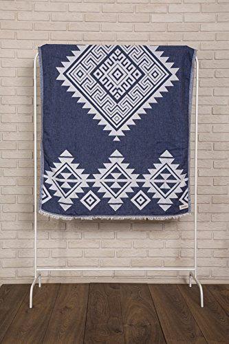 Bersuse 100% Cotton Yucatan Turkish Towel - 39x71 Inches, Dark Blue - color: Dark Blue