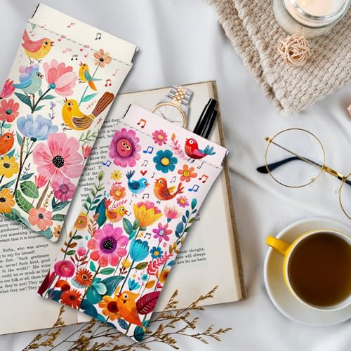 Eyeglasses Sunglasses Case PU Soft Squeeze Top Glasses Pouch for Women Student,Floral Pattern Portable Anti Scratch - color: Blue