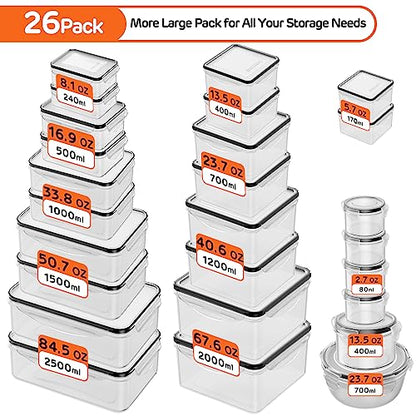 52 PCS Food Storage Container with Lid (26 Lids & 26 Containers) - Airtight Leakproof Plastic Kitchen Organization Set Reusable Microwave/Freezer/Dishwasher Safe Meal Prep Container with Label & Pen - color: 26 Pack（Large）