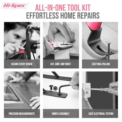 Hi-Spec Mini Tool Kit: Pink Basic Tool Box for College/Dorm, Home & Office DIY. Household Basic Repairs in a Portable Case - color: Pale Pink