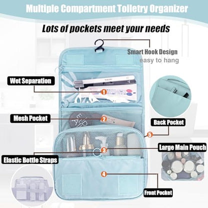 L&FY Hanging Travel Toiletry Bag Women's Cosmetic Organizer Makeup Pouch Men's Shaving Kits With Handle(Lake Blue) - color: Lake Blue, size: Compact Size